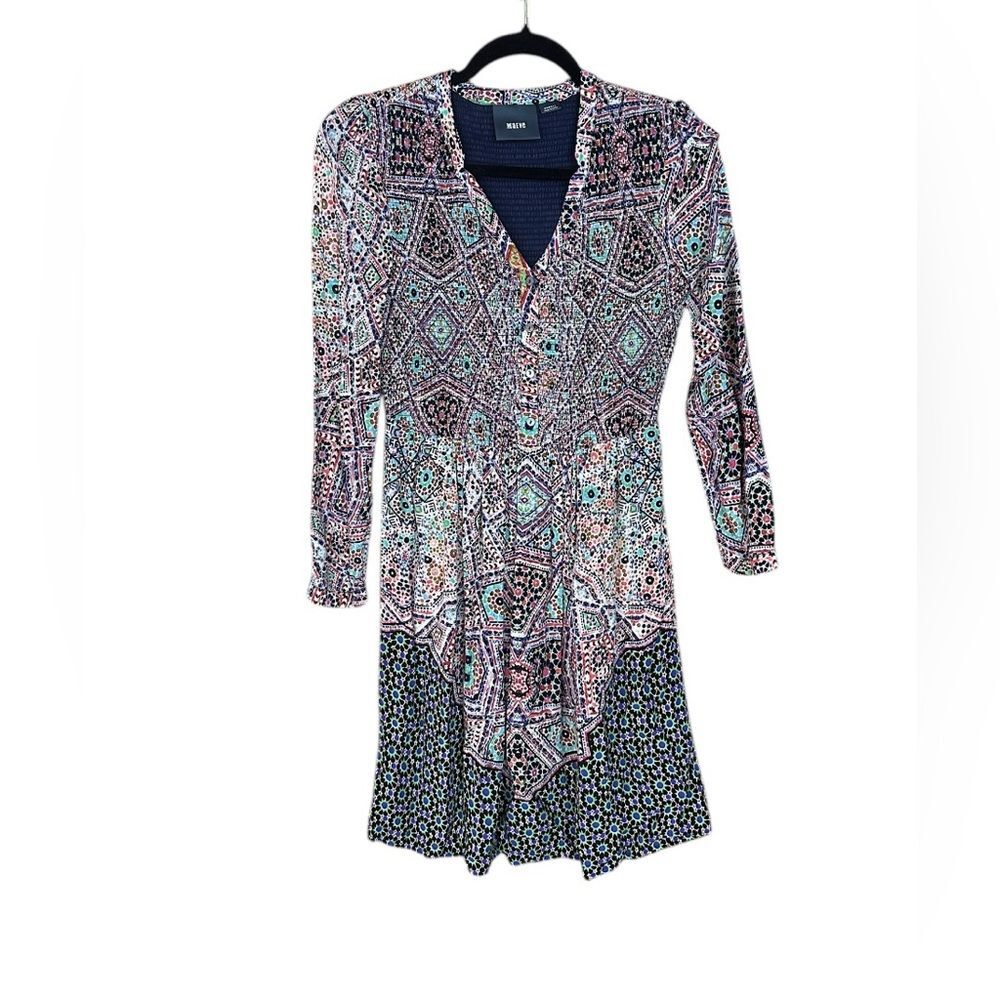 Anthropologie Maeve Baten Jewel Toned Smocked Dress Size X-Small. Boho